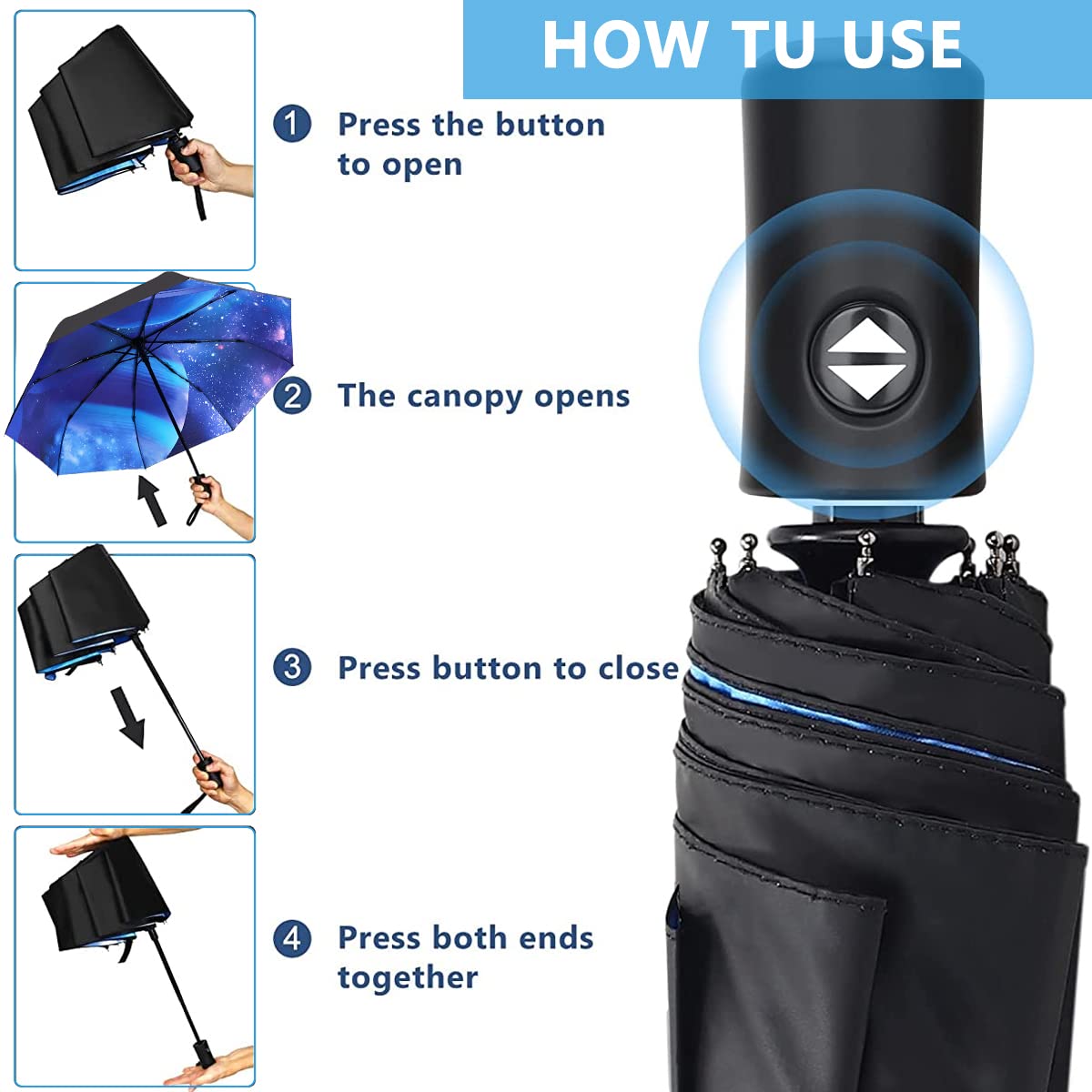 PALAY Folding Umbrella Windproof Compact Travel, Auto Open/Close Large Rain Umbrellas 8 Ribs UV Protection Umbrella for Women, Lightweight Umbrella with Polyester Coating for Travel (Starry Sky) PALAY Folding Umbrella Windproof Compact Travel, Auto Open/Close Large Rain Umbrellas 8 Ribs UV Protection Umbrella for Women, Lightweight Umbrella with Polyester Coating for Travel (Starry Sky)